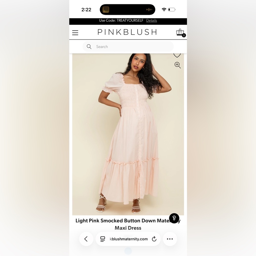 Pinkblush smocked light pink midi dress maternity